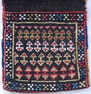 Shahsavan mini double bag wool cotton on goat hair warp face Jajim. Minor couple reapirs. Size : 17" X 7 " 44 cm X 18 cm       