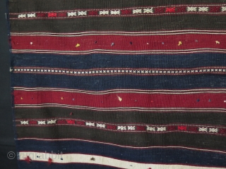 Anatolia Balikesir Turkmen very finely woven stripe kilim. All wool. Almost all natural colors besides a lighter red. Circa 1920s size : 90" X 61" - 228 cm X 155 cm  