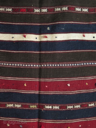 Anatolia Balikesir Turkmen very finely woven stripe kilim. All wool. Almost all natural colors besides a lighter red. Circa 1920s size : 90" X 61" - 228 cm X 155 cm  