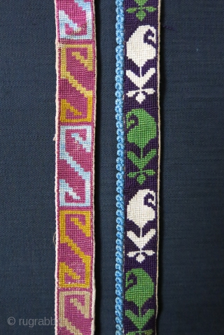 Uzbekistan Lakai silk embroidery belts. Circa 1900 or earlier Size: Longer one: 52” /132 cm long – 1 ¼ “ / 3 cm wide – Short one – 39” / 99 cm  ...