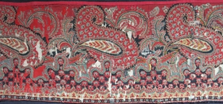 India Very fine early block print fragment few pieces joined on thin felted panel, mid 19th or earlier Size: 80" X 9"  - 203 cm X 23 cm    