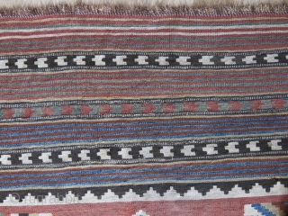 Qashkai tribal all wool kilim, natural colors, some small area wears but still in strong condition and small area old repairs.  Circa mid- 19th cent, size : 107" X 65" -  ...