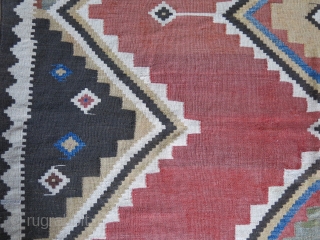 Qashkai tribal all wool kilim, natural colors, some small area wears but still in strong condition and small area old repairs.  Circa mid- 19th cent, size : 107" X 65" -  ...