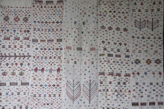 Shasavan Parda Jajim, 5 panels bedding pile cover. Good condition, no repairs etc.
Size : 71" X 57" -- 180 cm X 145 cm          