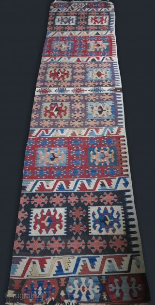 West Anatolian Aydinli Turkmen kilim panel. Fairly in great condition.. Size : 127" X 30 " -- 322 cm X 77 cm           