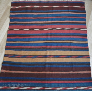 North west Shahsavan finely woven minimalist kilim. Great saturated colors and condition, couple minor reapirs with fine local wool. size : 134 " X 48 " -- 340 cm X 122 cm 