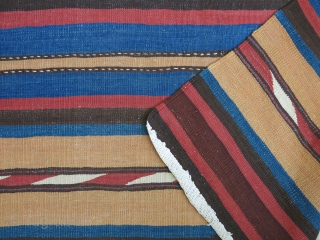 North west Shahsavan finely woven minimalist kilim. Great saturated colors and condition, couple minor reapirs with fine local wool. size : 134 " X 48 " -- 340 cm X 122 cm 
