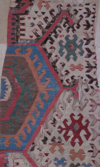 Central Anatolian kilim fragment, size : 85" X 20" -- 215 cm X 51 cm                  