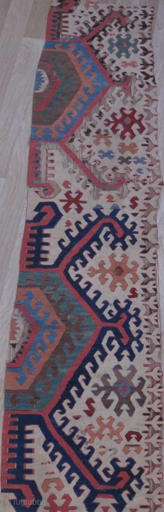 Central Anatolian kilim fragment, size : 85" X 20" -- 215 cm X 51 cm                  