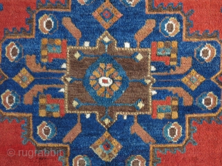 Antique Afshar rug with great colors, wool and 2 - 1 - 2 format in semi-minimalist/ bold drawing concept, some brown and couple spot repairs, overall has still good pile. Madder dyed  ...