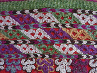 Turkmen Chodor small folding bag for valuables, silk embroidery and silk adras ikat with original securing braided string. size 8 1/2 " by 6" circa 19th cent. vedatkaradag@gmail.com     