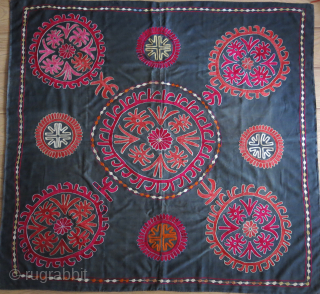 Kirgiz Bokhcha silk embroidery on cotton. miner wears form being used. black cotton lining. size 105 cm X 120 cm contact vedatkaradag@gmail.com           
