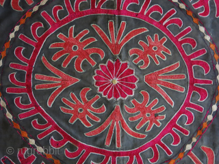Kirgiz Bokhcha silk embroidery on cotton. miner wears form being used. black cotton lining. size 105 cm X 120 cm contact vedatkaradag@gmail.com           