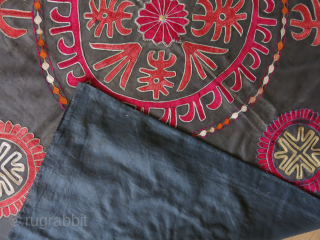 Kirgiz Bokhcha silk embroidery on cotton. miner wears form being used. black cotton lining. size 105 cm X 120 cm contact vedatkaradag@gmail.com           