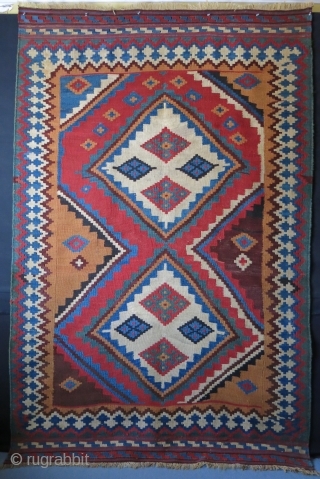 Qashkai kilim.. with few small old repairs - seen on one cloes up image, great colors and drawing.. Size: 88" x 58" - 225 cm x 148 cm     