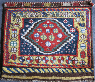 Luri Qashkai Gabbeh bag face with full thick pile. Saturated colors with silky wool.  Circa 1900 or earlier size: 29" X 26" - 74 cm X 66 cm    