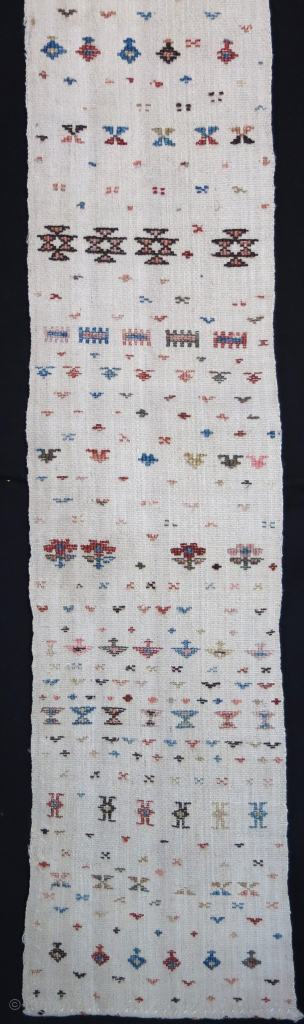 Mogan Shahsavan bedding pile cover fragment panel. 74" X 11 " 190xm X 28 cm extra eft weave over warpfaced woven panel. Natural colors Circa 1900s or earlier. vedatKaradag@gmail.com    
