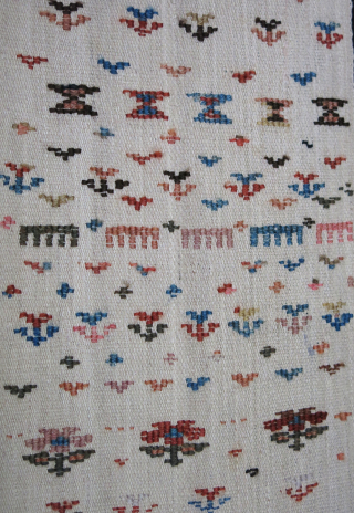 Mogan Shahsavan bedding pile cover fragment panel. 74" X 11 " 190xm X 28 cm extra eft weave over warpfaced woven panel. Natural colors Circa 1900s or earlier. vedatKaradag@gmail.com    