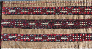 Turkmen Goklan torba camel hair kilim parts with cotton warps. Good pile not used a lot. Circa 1920-1930 Size : 39" X 12" -- 99 cm X 30 cm    