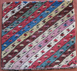 Caucasian mini early fragment, great color combination. very small area repir in center with old natural wool. size : 10.5" X 9.5" - 27 cm X 24 cm     