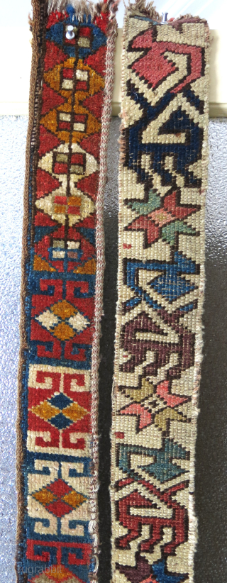 Caucasus and Middle Amudarya pile fragments, what is seen is what is left. Amudarya is a left over part form a pile tent band. Caucasus one on the right is probably border  ...