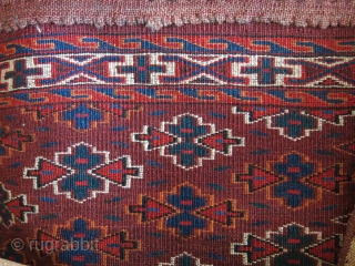 Turkmen Yomud torba. very small area moth nibbles ( Frozen and cleaned), saturated colors. Circa 1900 size : 29" X 14" -- 74 cm X 36 cm      