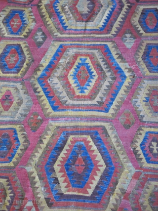 Central Anatolia - Cumra / Chatalhoyuk land of Kilims, survived battles and storms and still hanging up there with old repairs & wounds. Circa : early 19th cent. Size: 63" X 45"  ...