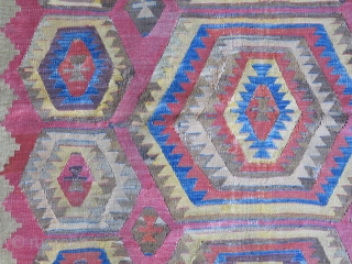 Central Anatolia - Cumra / Chatalhoyuk land of Kilims, survived battles and storms and still hanging up there with old repairs & wounds. Circa : early 19th cent. Size: 63" X 45"  ...