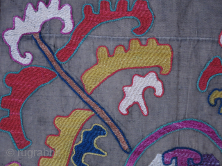 Tajikistan Lakai mirror cover, silk embroidery with traditional natural colors and zoomorphic drawing. Plane cotton backing, replaced on the way. Circa 1900 or earlier.. Size : 30" X 27" - 76 CM  ...