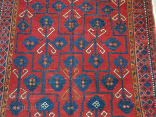Kirgiz main rug with saturated colors both ends restored for 3 rows of knots. Minor touches. Still has pile and strong condition. Circa 1900 or earlier size 97" X 45" - 245  ...