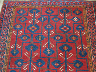 Kirgiz main rug with saturated colors both ends restored for 3 rows of knots. Minor touches. Still has pile and strong condition. Circa 1900 or earlier size 97" X 45" - 245  ...