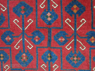 Kirgiz main rug with saturated colors both ends restored for 3 rows of knots. Minor touches. Still has pile and strong condition. Circa 1900 or earlier size 97" X 45" - 245  ...