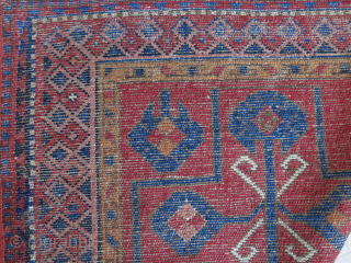 Kirgiz main rug with saturated colors both ends restored for 3 rows of knots. Minor touches. Still has pile and strong condition. Circa 1900 or earlier size 97" X 45" - 245  ...