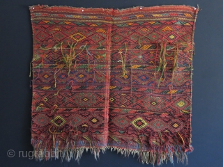 South Persia Kurdish ceremonial Saddle cover, saturated dyes, traditional weave and design.. 19th cent. Size : 46" X 47" - 117 cm X 114 cm        