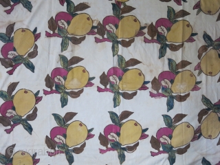 Anatolian printed and painted blockprint Bokhca. Most probably they are pear fruits. some stains seen in images however it is still fun to look at them. Lined with plain fine cotton. Circa  ...