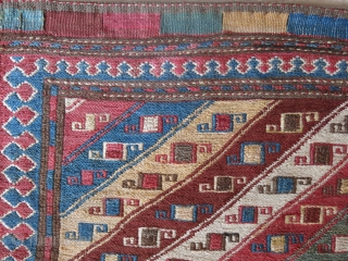 Caucasian / Shahsavan bag face with natural colors. Minor touches for brown in field and a few spots, Circa 19th cent. Size: 19" X 18" --  48 cm X 46 cm 