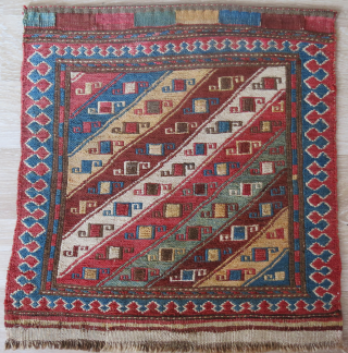 Caucasian / Shahsavan bag face with natural colors. Minor touches for brown in field and a few spots, Circa 19th cent. Size: 19" X 18" --  48 cm X 46 cm 