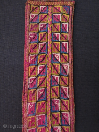 Turkmen Chodor hair pigtail. silk emrboidry on silk with Russian printed cotton backing. Ethnographic rare item from Chodors. Circa 1900 or earlier Size: 30" X 3.5" -- 76 cm X 9.5 cm 