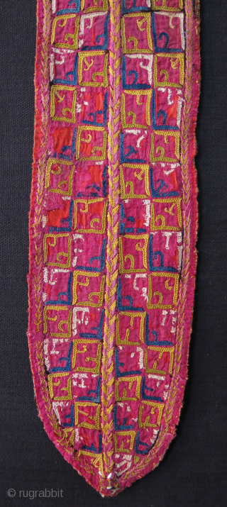 Turkmen Chodor hair pigtail. silk emrboidry on silk with Russian printed cotton backing. Ethnographic rare item from Chodors. Circa 1900 or earlier Size: 30" X 3.5" -- 76 cm X 9.5 cm 