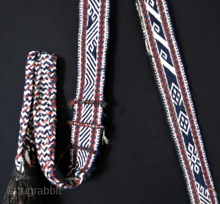 Adiyaman Mt. Nemrud Kurdish pack animal band, card weaving with fine high altitude wool and cotton, minor side wears but secured wiht stitching. Original braided ends and tassels. Size : 122 "  ...