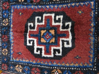 Persia Kurdish pile bag face, Goat hair, cotton mixed warps. Saturated natural colors. very small spot low pile..Circa 1900 or earlier.  Size: 27” x 22” – 69cm x 56cm.   