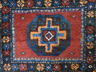 Persia Kurdish pile bag face, Goat hair, cotton mixed warps. Saturated natural colors. very small spot low pile..Circa 1900 or earlier.  Size: 27” x 22” – 69cm x 56cm.   