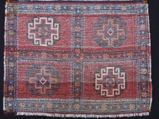 Persia Kurdish pile bag face, Goat hair, cotton mixed warps. Saturated natural colors. very small spot low pile..Circa 1900 or earlier.  Size: 27” x 22” – 69cm x 56cm.   