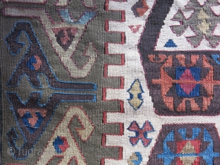 Central Anatolian half panel long Kilim. Wool and cotton mixture weave background. saturated natural colors.. Good condition circa mid 19th or earlier size, 147" X 27" - 375 cm X 69 cm  ...