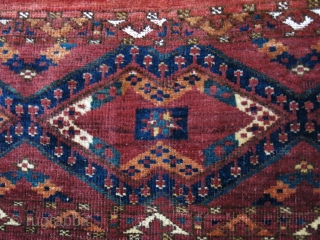 Middle Amu Darya Turkmen ikat design torba, it was shared by two brothers, It is rejoined in center now, only Upper border whites are cotton, still has good pile at most places.  ...