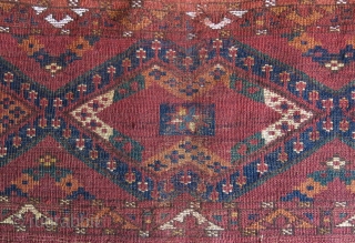 Middle Amu Darya Turkmen ikat design torba, it was shared by two brothers, It is rejoined in center now, only Upper border whites are cotton, still has good pile at most places.  ...