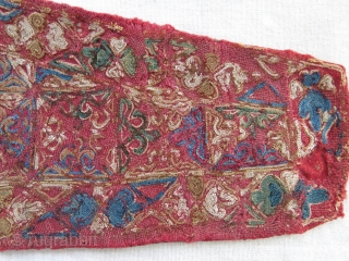 Turkmen Chodor forehead band, extreme fine silk embroidery on wool, mid-19th or earlier size - 10.5 " X 4 " -27 cm X 10 cm        