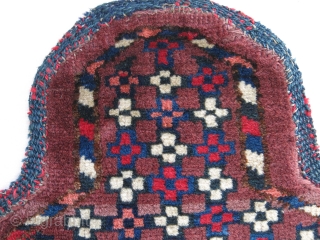 Turkmen Yomud ethnographic bicycle seat cover, asymmetric knot open to right, full pile with good colors, circa 1900s  12.5" X 11" - 32 cm X 28 cm     