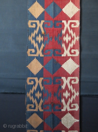 Central Asian Qajari warp face woven kilim panel.wears as seen - Saturated natural colors. It can be mounted before sending. Circa mid 19th.. Size : 75" X 14" - `90 cm X  ...
