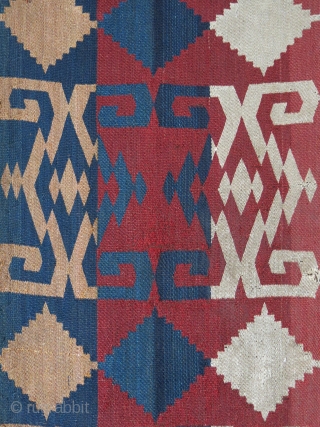 Central Asian Qajari warp face woven kilim panel.wears as seen - Saturated natural colors. It can be mounted before sending. Circa mid 19th.. Size : 75" X 14" - `90 cm X  ...